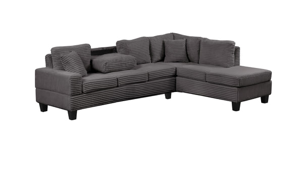 English Elm Modern Corduroy Sectional Sofa with Storage Ottoman, Drop-Down Tray, Plush Pillows, Wood Frame Elegance Gray B009S01290