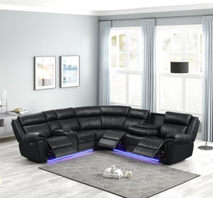 English Elm Modern Aviator Recliner Sectional Sofa with Bluetooth Speakers, Touchpad Control, Wireless Charging and LED Ambience Black B009S01292