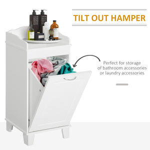 English Elm 31" Tilt Out Laundry Hamper Floor Cabinet with Pull-Out Basket, White Bathroom Organizer, 66 lb Capacity, Space-Saving Design W2225P155593
