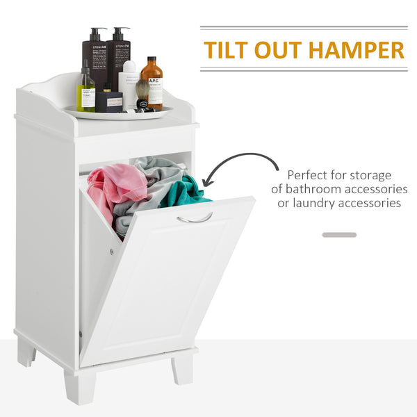 English Elm 31" Tilt Out Laundry Hamper Floor Cabinet with Pull-Out Basket, White Bathroom Organizer, 66 lb Capacity, Space-Saving Design W2225P155593