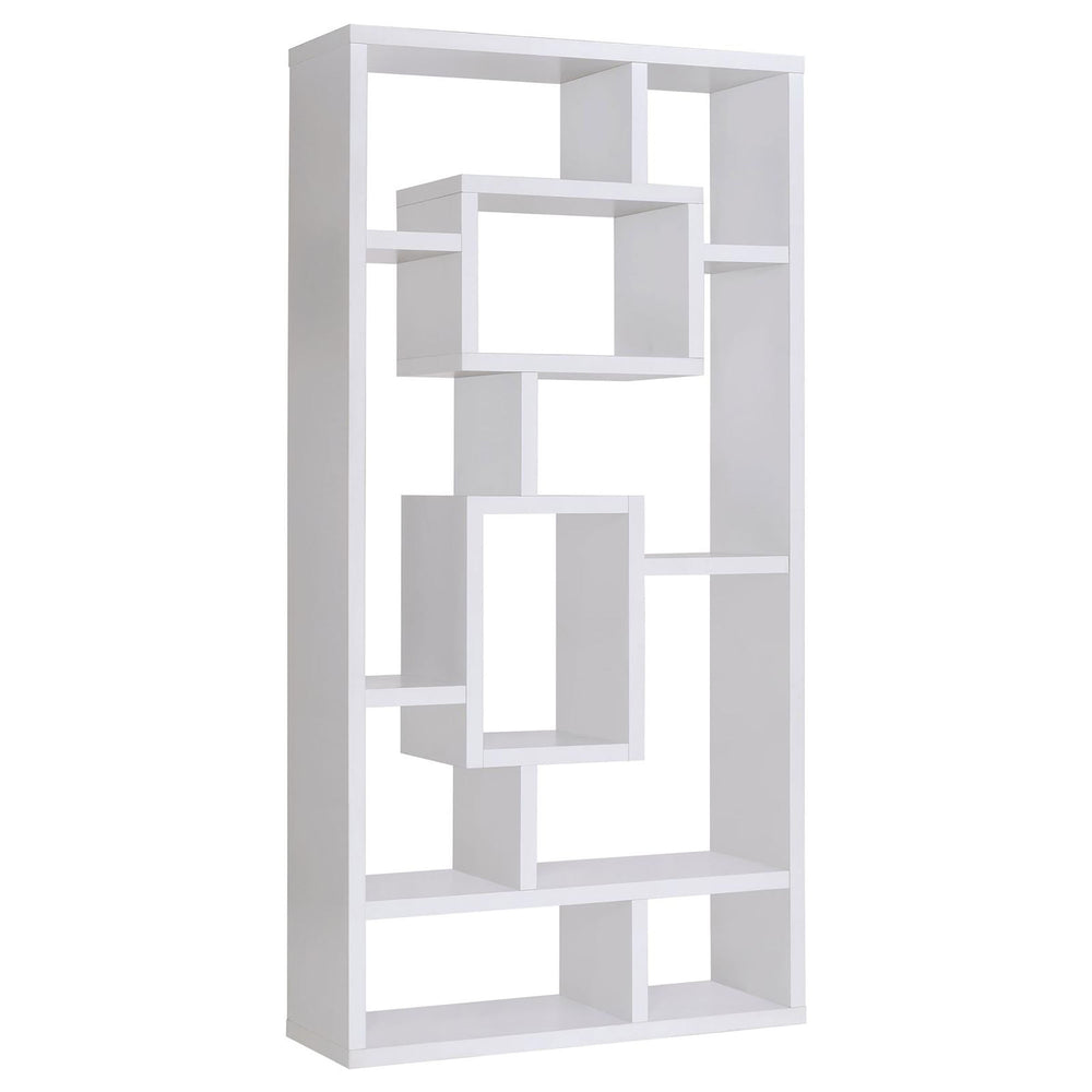 English Elm White Geometric 10-Shelf Open Back Bookcase with Interlocking Cubes Modern White Cappuccino Gray Finish B062P153818