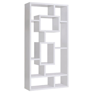 English Elm White Geometric 10-Shelf Open Back Bookcase with Interlocking Cubes Modern White Cappuccino Gray Finish B062P153818
