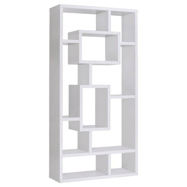English Elm White Geometric 10-Shelf Open Back Bookcase with Interlocking Cubes Modern White Cappuccino Gray Finish B062P153818