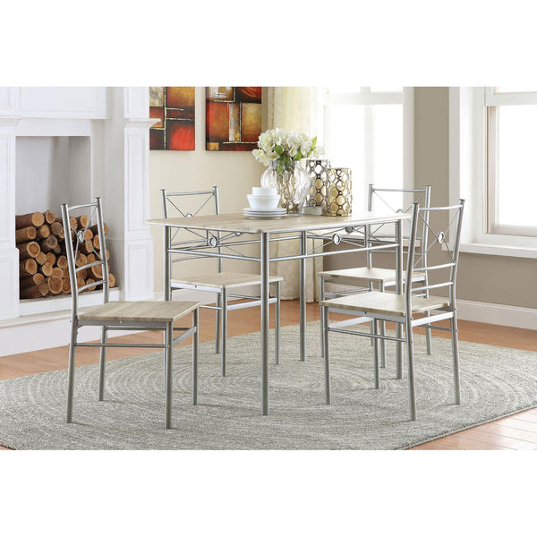English Elm Taupe Transitional 5-Piece Rectangle Dining Set in Brushed Silver & Dark Bronze — Chic, Compact Elegance for Breakfast Nooks and Small Dining Rooms B062P153849
