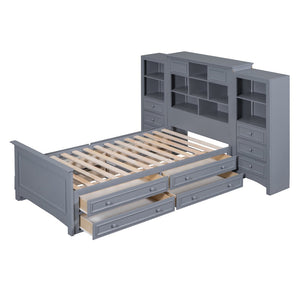 English Elm Twin Pine Wood Platform Bed with Integrated Cabinet and Spacious Drawer Storage System Gray LP000761AAE-1