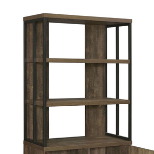 English Elm Rustic Oak Herringbone 2-Door Bookcase with Gunmetal Frame, 70.75" Tall Farmhouse Storage & Shelves B062P153835