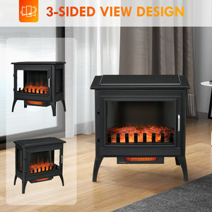 English Elm 24" Electric Fireplace Stove with Realistic Flame & Log Ember Bed, 1000/1500W Heater, Cozy Safety Features W2225P155580