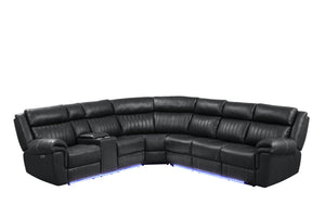 English Elm Modern Aviator Recliner Sectional Sofa with Bluetooth Speakers, Touchpad Control, Wireless Charging and LED Ambience Black B009S01292