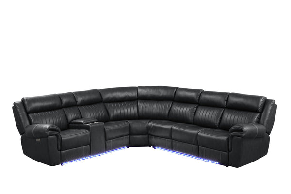 English Elm Modern Aviator Recliner Sectional Sofa with Bluetooth Speakers, Touchpad Control, Wireless Charging and LED Ambience Black B009S01292