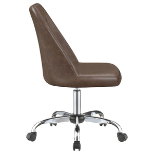 English Elm Brown Leatherette Office Chair with Diamond Stitching, Chrome Base, Adjustable Height & Casters for Comfort and Productivity B062P153793