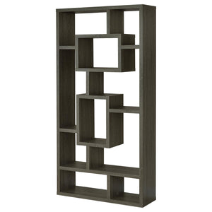 English Elm Weathered Geometric 10-Shelf Open-Back Bookcase with Mixed White Cappuccino Finish, 70.75" H B062P153821