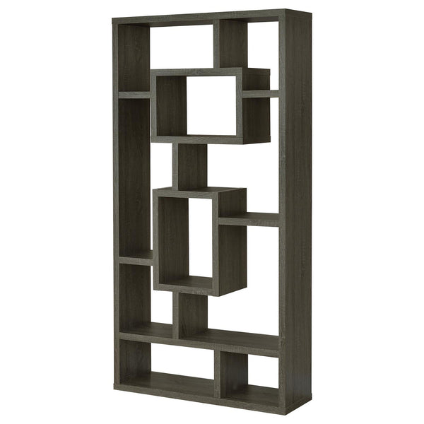 English Elm Weathered Geometric 10-Shelf Open-Back Bookcase with Mixed White Cappuccino Finish, 70.75" H B062P153821
