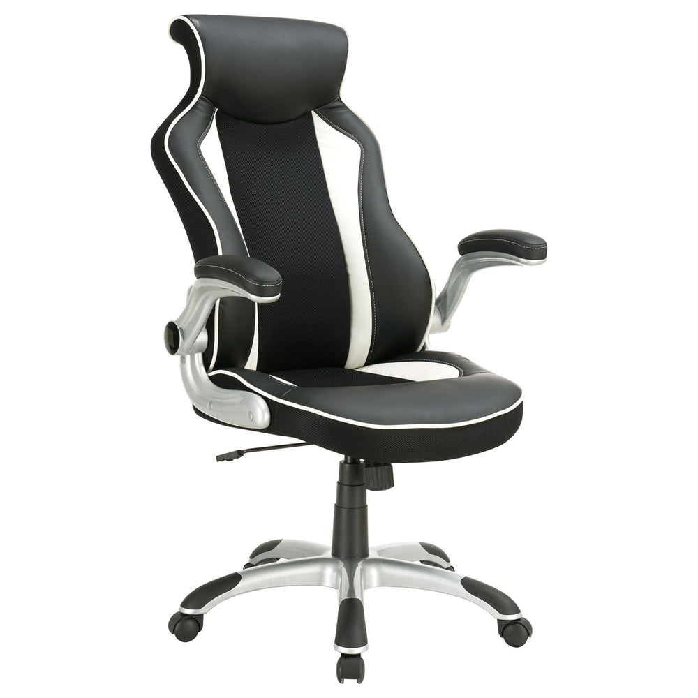 English Elm Black Black and White Faux Leather Office Chair with Silver Base, Adjustable Swivel Tilt Comfort B062P153809