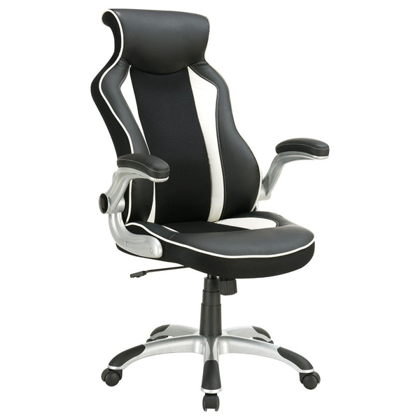 English Elm Black Black and White Faux Leather Office Chair with Silver Base, Adjustable Swivel Tilt Comfort B062P153809