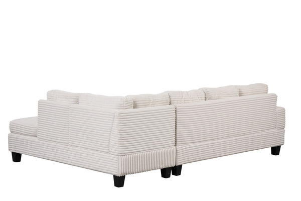 English Elm Modern Corduroy Sectional Sofa with Storage Ottoman, Drop-Down Tray, Plush Pillows, Wood Frame Elegance Cream B009S01291