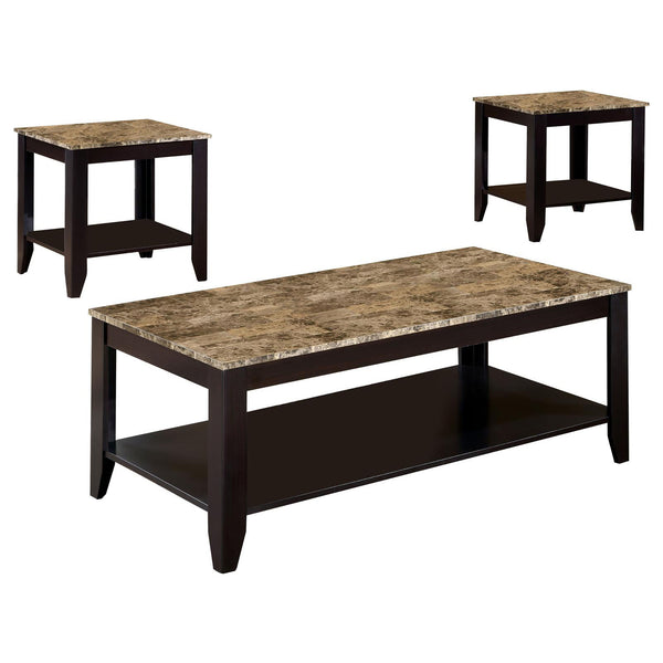 English Elm Cappuccino Faux Marble 3-Piece Occasional Table Set with Open Shelves, Transitional Coffee & End Tables elegant B062P153834