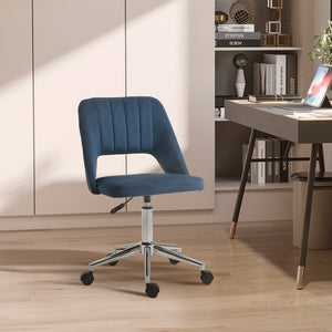 English Elm Modern Mid Back Office Chair With Velvet Fabric, Swivel Computer Armless Desk Chair With Hollow Back Design For Home Office, Blue