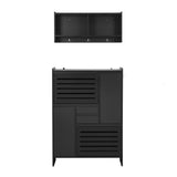 English Elm Multi-Functional Tipping Bucket Shoe Cabinet With Wall Cabinet, Space-Saving Design Foyer Cabinet With 2 Flip Drawers, Versatile Side Cabinet For Hallway, Black