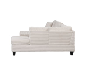 English Elm Modern Corduroy Sectional Sofa with Storage Ottoman, Drop-Down Tray, Plush Pillows, Wood Frame Elegance Cream B009S01291