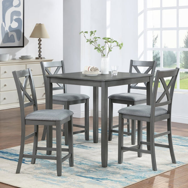 English Elm Dining Counter Height Chair Set of 4 Solid Wood Linen Seat Mid-century Kitchen W1998126382