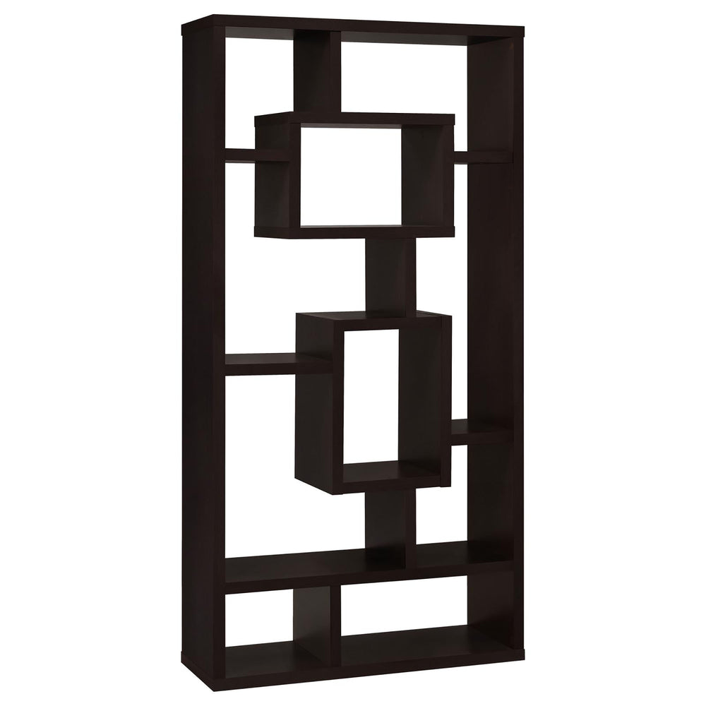 English Elm Cappuccino Geometric 10-Shelf Open Back Bookcase — White, Cappuccino & Grey Finish, Modern Display Organizer B062P153823