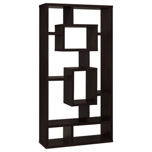 English Elm Cappuccino Geometric 10-Shelf Open Back Bookcase — White, Cappuccino & Grey Finish, Modern Display Organizer B062P153823