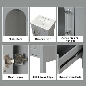 English Elm 24" Modern Bathroom Vanity with Ceramic Sink, Solid Wood & MDF Cabinet, Two Drawers, Shelf Grey N725P245273E