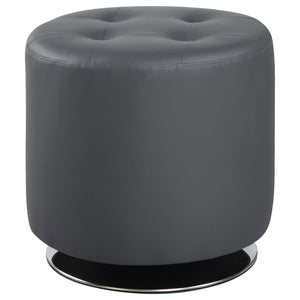English Elm Grey Tufted Round Ottoman with Bonded Leather, High-Resiliency Foam Cushion and Chrome Base, Modern Accent Seat B062P153812