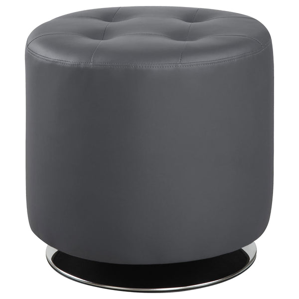 English Elm Grey Tufted Round Ottoman with Bonded Leather, High-Resiliency Foam Cushion and Chrome Base, Modern Accent Seat B062P153812