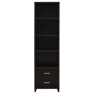 English Elm Cappuccino Modern Media Tower with 4 Open Shelves, 2 Drawers & Silver Pulls — Tall 76" Storage Unit B062P153829