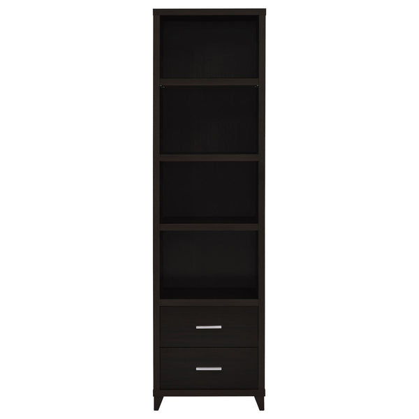 English Elm Cappuccino Modern Media Tower with 4 Open Shelves, 2 Drawers & Silver Pulls — Tall 76" Storage Unit B062P153829