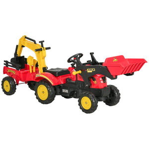 English Elm 3 in 1 Kids Pedal Ride on Excavator Bulldozer Toy with Detachable Cargo Trailer W2225P155625
