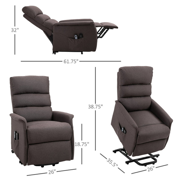 English Elm Electric Power Lift Recliner Chair with Remote Control, Linen-Feel Upholstery, Pocketed Comfort Brown W2225P155577