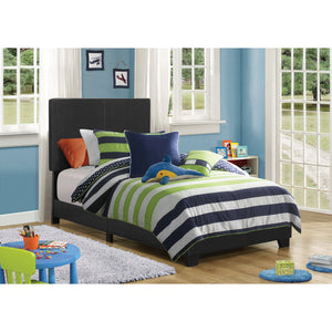 English Elm Black Faux Leather Twin Panel Bed Frame with Upholstered Headboard, Modern Black Finish, Durable PU Blend B062P155553