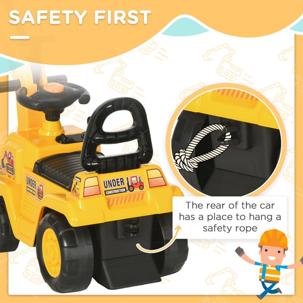 English Elm Ride on Excavator Toddler Scoot Toy with Bucket Horn and Under Seat Storage W2225P155628