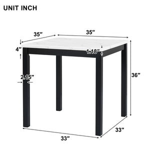 English Elm 5-piece Counter Height Dining Set with Faux Marble Square Table and Velvet Upholstered Chairs, Modern Black W504S00140