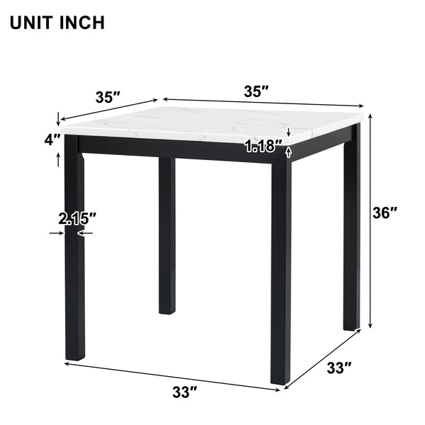 English Elm 5-piece Counter Height Dining Set with Faux Marble Square Table and Velvet Upholstered Chairs, Modern Black W504S00140