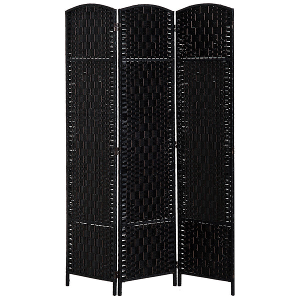 English Elm 6' Tall Wicker Weave Room Divider - Elegant 3-Panel Privacy Screen With Adjustable Hinges, Black Finish W2225P155589