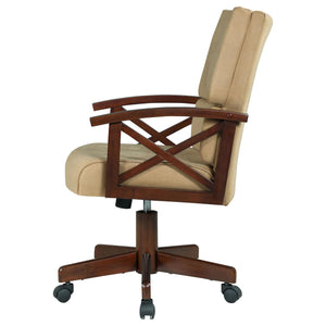 English Elm Tan Upholstered Game Chair with Casters, Tobacco Hardwood Frame, Seamed Fabric Comfort, Mobile Elegance B062P153808