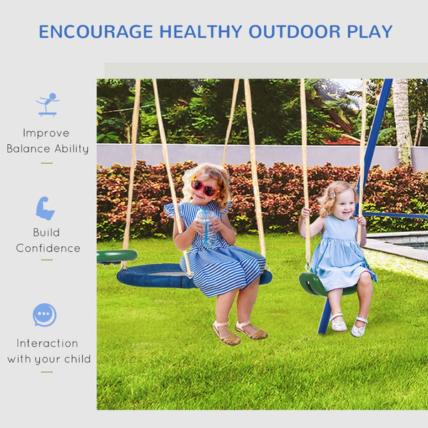 English Elm 616 Lbs Steel A-frame Backyard Playset with Saucer Swing Slide Seesaw and Glider W2225P155612