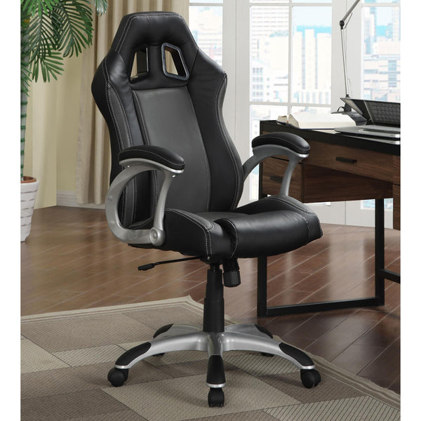 English Elm Black Ergonomic Swivel Office Chair With Lumbar Support, Chrome Accents & Stylish Grey Padding B062P153800