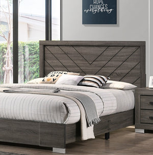 English Elm Contemporary Chic Grey Finish Queen Bed with Sculpted Headboard, Modern Designer Frame for Stylish Bedrooms Gray 35 L x 7 W x 67 H B011P155467