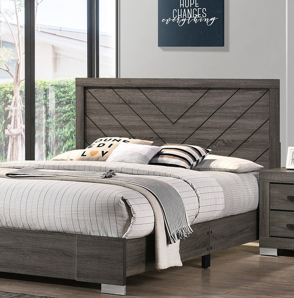 English Elm Contemporary Chic Grey Finish Queen Bed with Sculpted Headboard, Modern Designer Frame for Stylish Bedrooms Gray 35 L x 7 W x 67 H B011P155467