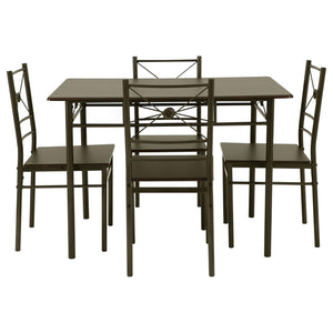 English Elm Walnut 5-Piece Rectangle Dining Set with Dark Bronze Frame, Compact Chic Table & 4 Chairs for Cozy Meals B062P153843