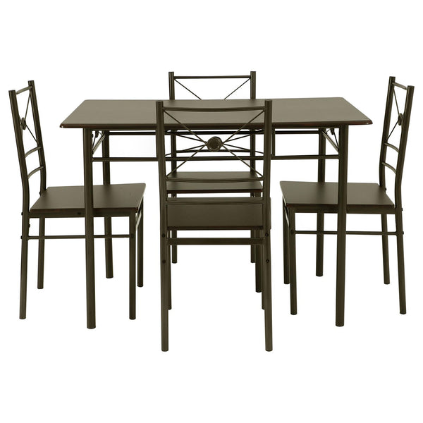English Elm Walnut 5-Piece Rectangle Dining Set with Dark Bronze Frame, Compact Chic Table & 4 Chairs for Cozy Meals B062P153843