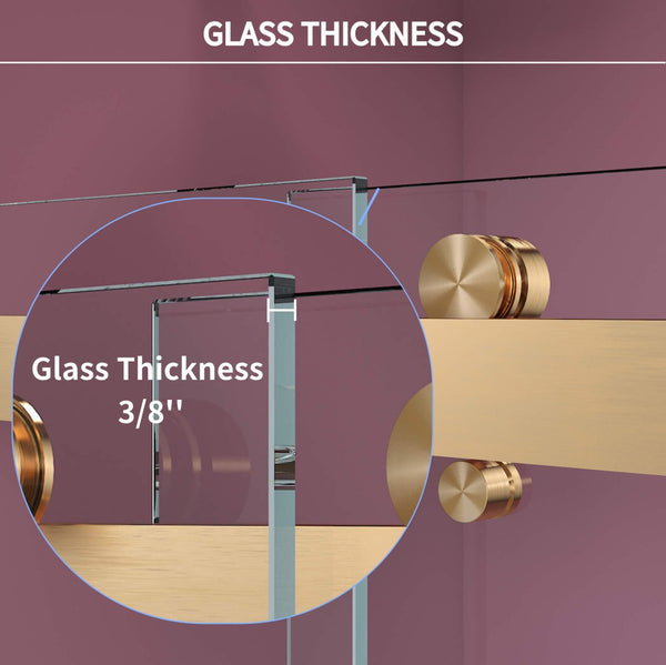 English Elm 56'' Frameless Double Sliding Shower Door Tempered Glass Brushed Gold Modern Bath B133P156465