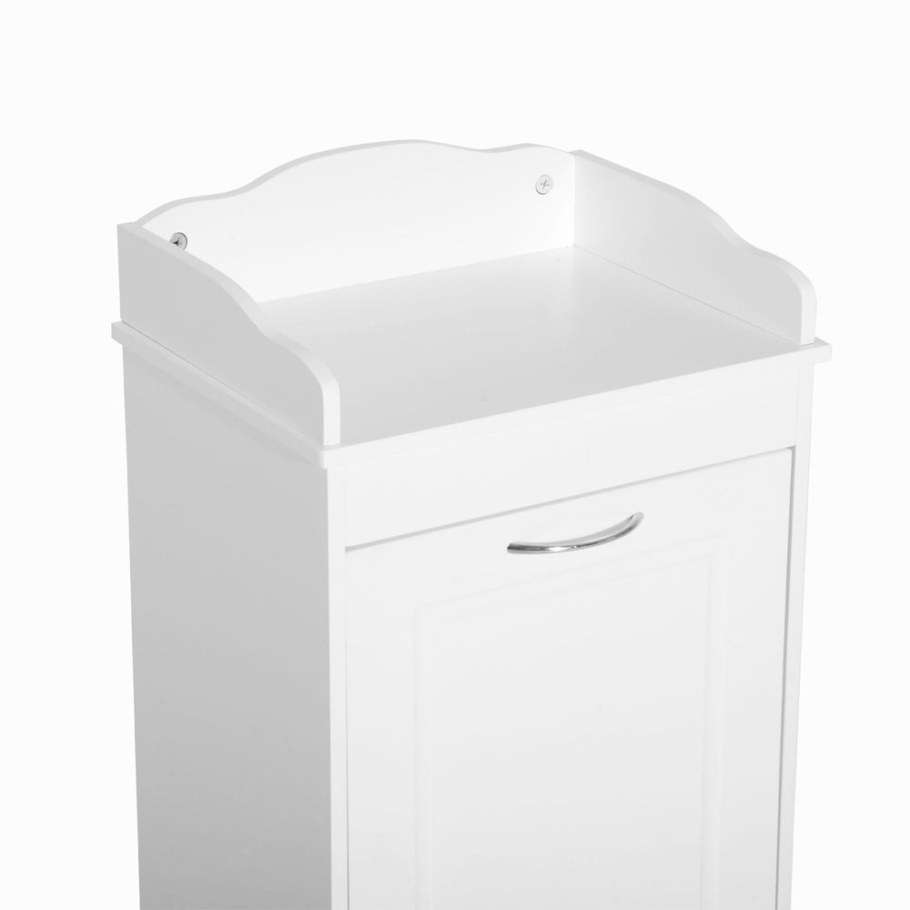English Elm 31" Tilt Out Laundry Hamper Floor Cabinet with Pull-Out Basket, White Bathroom Organizer, 66 lb Capacity, Space-Saving Design W2225P155593