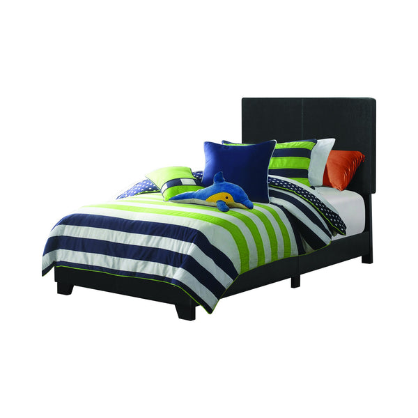 English Elm Black Faux Leather Twin Panel Bed Frame with Upholstered Headboard, Modern Black Finish, Durable PU Blend B062P155553