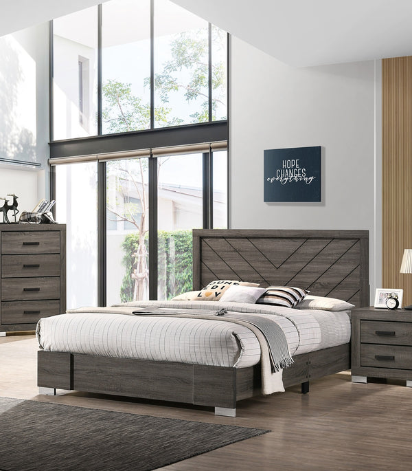 English Elm Contemporary Chic Grey Finish Queen Bed with Sculpted Headboard, Modern Designer Frame for Stylish Bedrooms Gray 35 L x 7 W x 67 H B011P155467