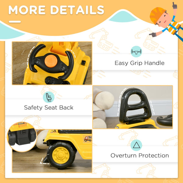 English Elm Ride on Excavator Toddler Scoot Toy with Bucket Horn and Under Seat Storage W2225P155628